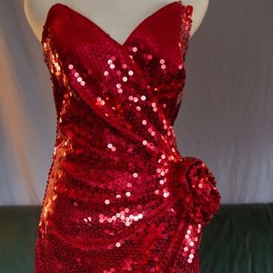 Vintage Red Sequin Dress by “Tadashi”
